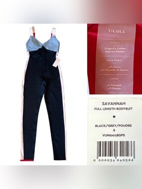 NWT Vaara Savannah Full Length Bodysuit Women’s Size Small In Black/Grey/Poudre